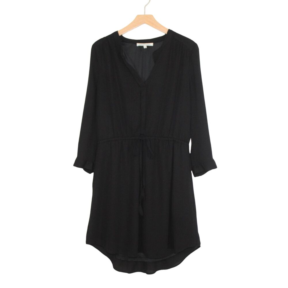 Daniel Rainn women's mini dress size L black long sleeve curved hem pintuck